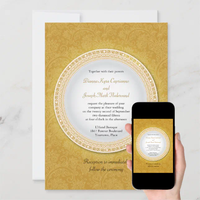 Baroque Golden Plaque Wedding Invitation Zazzle