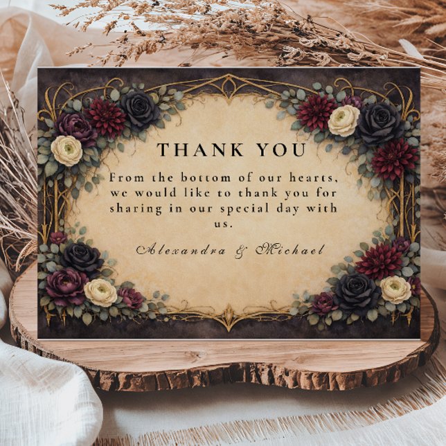 Baroque Gothic Floral Wedding Thank You Card (Creator Uploaded)