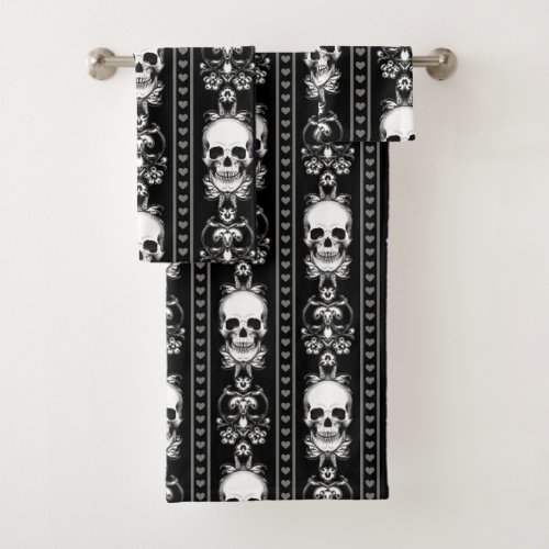 Baroque Gothic Skull Stripe Bath Towel Set