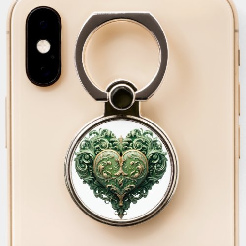 Baroque Green Heart Phone Ring Stand
