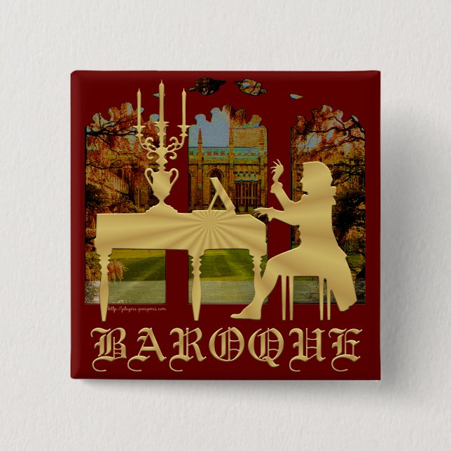 Baroque harpsichord pinback button (Front)