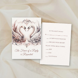 Baroque Heirloom Swan Antique Dusty Rose Wedding RSVP Card