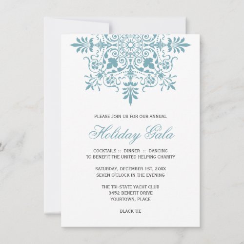 Baroque Ice Blue Ornamental Holiday Gala Invitation