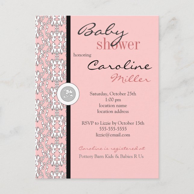 Baroque in Pink Baby Shower Invitation (Front)