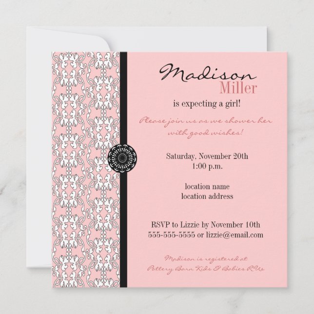 Baroque in Pink Girl Baby Shower Invitation (Front)