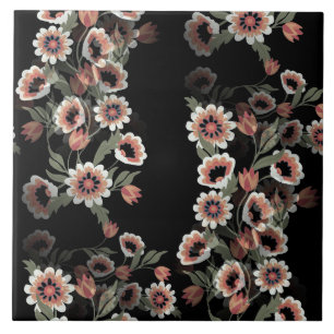 Baroque-Inspired Botanical Soft Pinks and Greens Ceramic Tile