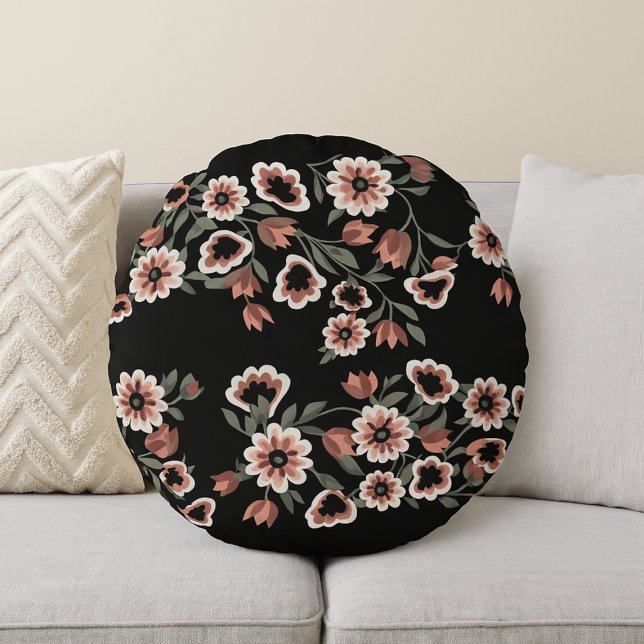 Baroque-Inspired Botanical Soft Pinks and Greens Round Pillow (Creator Uploaded)