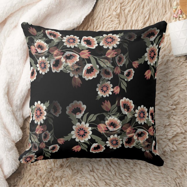 Baroque-Inspired Botanical Soft Pinks and Greens Throw Pillow (Blanket)
