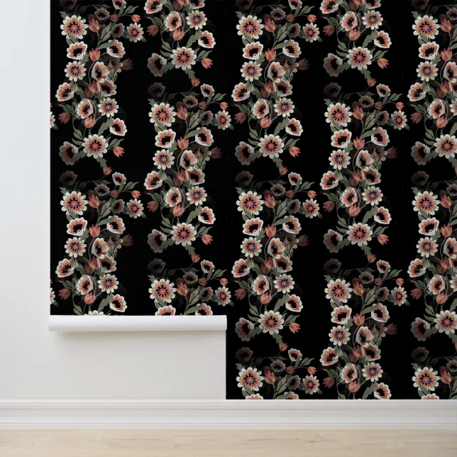 Baroque-Inspired Botanical Soft Pinks and Greens Wallpaper | Zazzle
