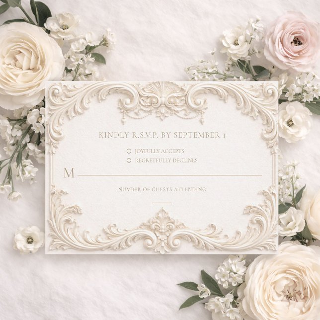 Baroque Ivory Elegant Wedding RSVP Card (Baroque Ivory Elegant Wedding RSVP Card)