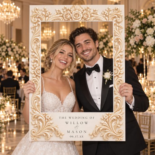 Baroque Ivory Gold Floral Ornate Elegant Wedding Selfie Frame