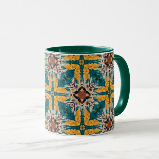 Baroque Jewel Kaleidoscope Mug with Emerald Green  (Front Right)
