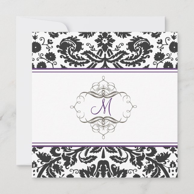 Baroque lace damask/purple Invitations (Front)