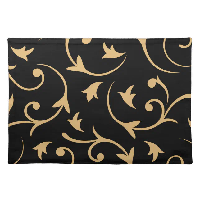 Baroque Large Design Black & Gold Cloth Placemat | Zazzle