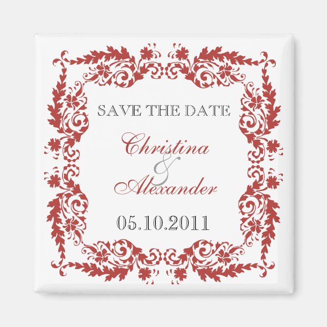 Baroque Leafy Frame Save The Date Magnet (Front)