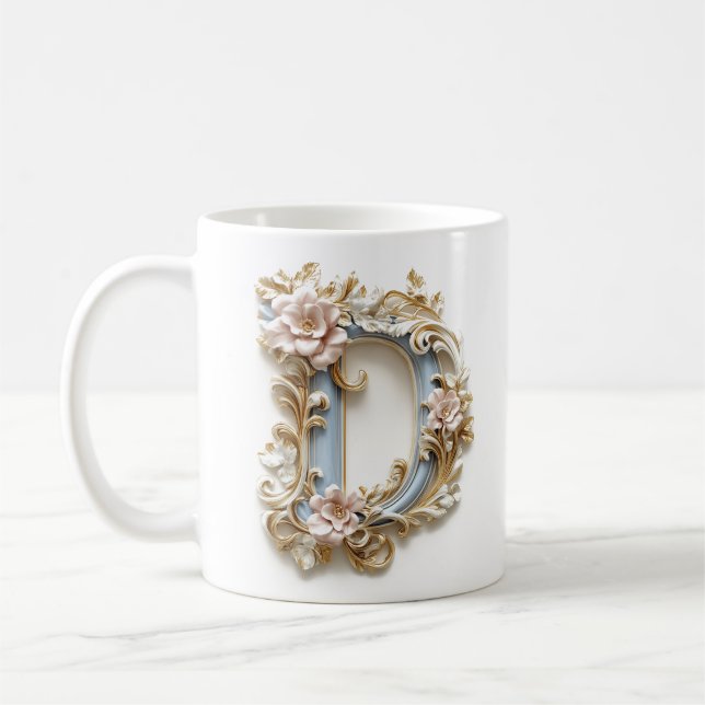 Baroque Letter 'D' Mug for a Coffee Princess (Left)