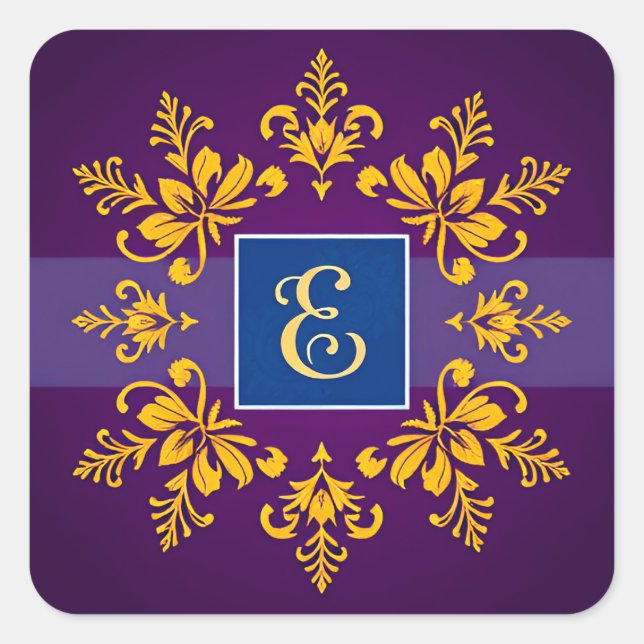 Baroque Letter E Personalized Decor & Gift ✨🖤 Square Sticker (Front)