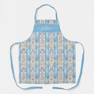Baroque light blue script name apron