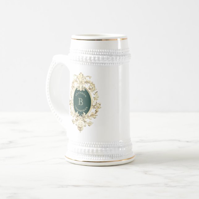 Baroque Monogram Groomsmen Beer Stein (Front Left)