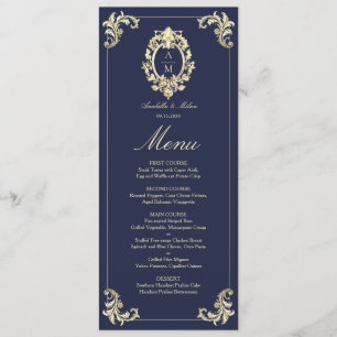 Baroque Navy Blue Gold Wedding Dinner Menu