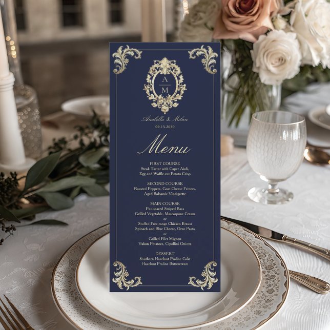 Baroque Navy Blue Wedding Menu (Creator Uploaded)