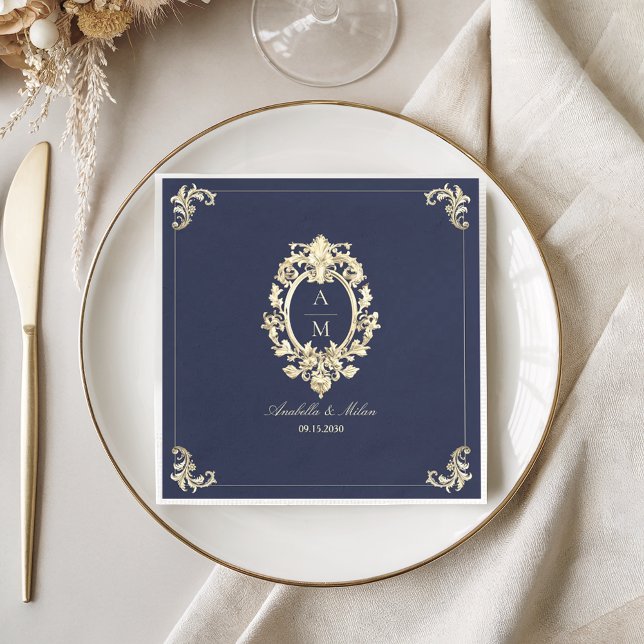 Baroque Navy Blue Wedding Napkins (Creator Uploaded)