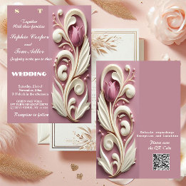 Baroque Opulence Pastel Tulip Ivory Swirl Mulberry Invitation