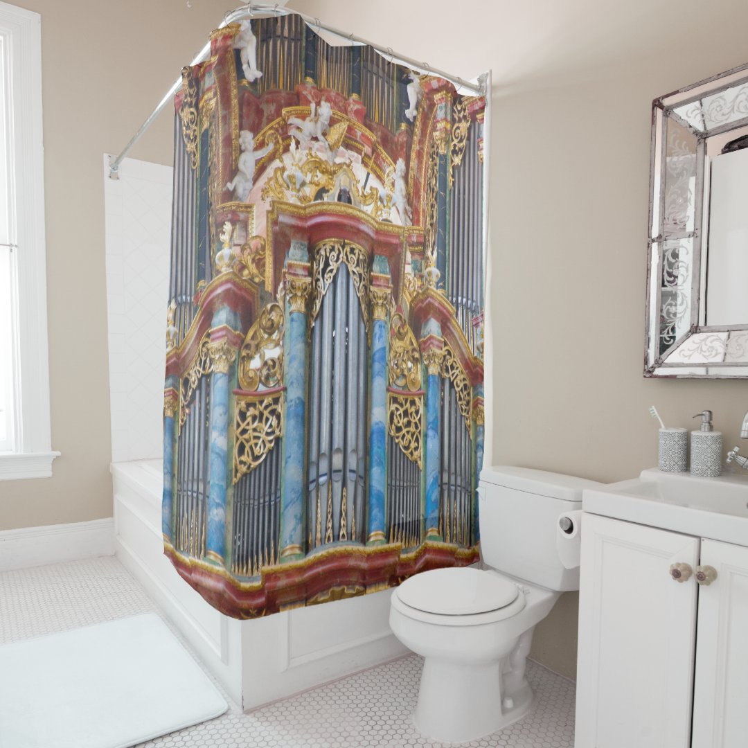 Baroque organ pipes shower curtain Zazzle