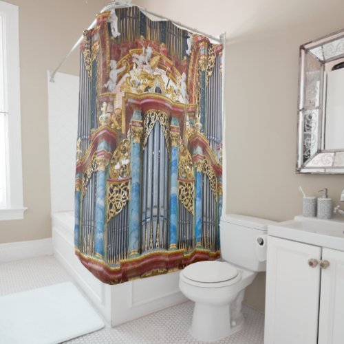 Baroque organ pipes shower curtain