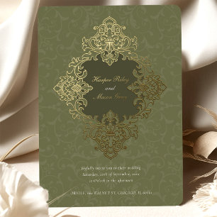 Baroque Ornament Gold Wedding Foil Invitation