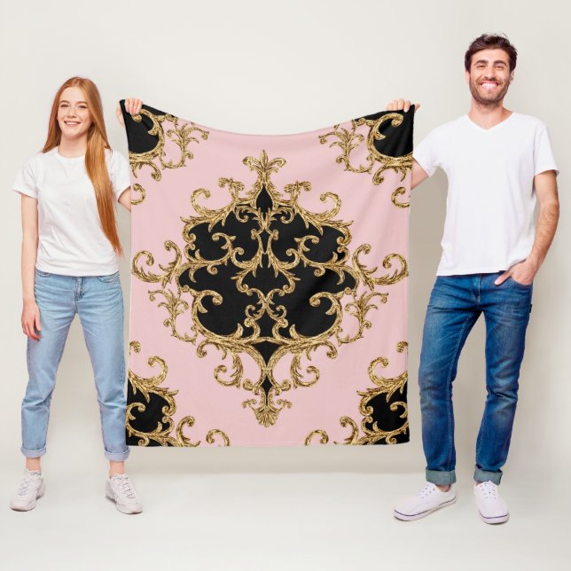 Baroque ornamental golden pattern fleece blanket (In Situ)