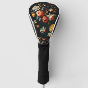 Baroque Ornate Florals On a Black Background Golf Head Cover