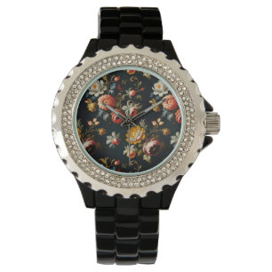 Baroque Ornate Florals On a Black Background Watch