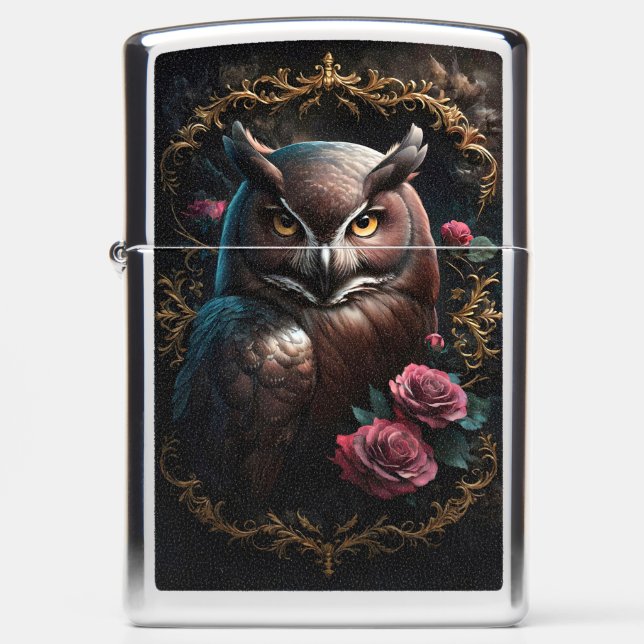Baroque Owl and Roses Zippo Lighter (Front)