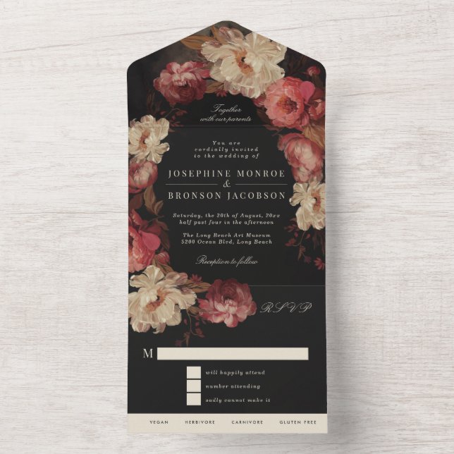 Baroque Painted Floral Wedding All In One Invitation (Inside)