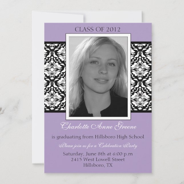 Baroque Panel -Lavender Graduation invitation (Front)
