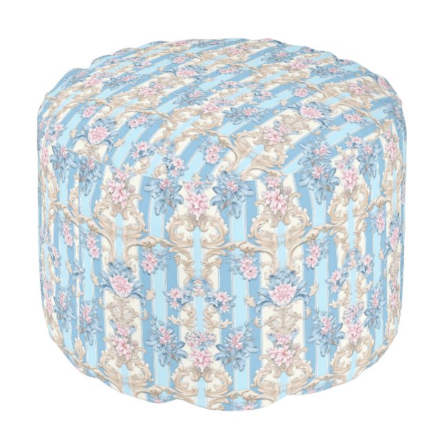 Baroque pastel floral pattern pouf (Angled Back)