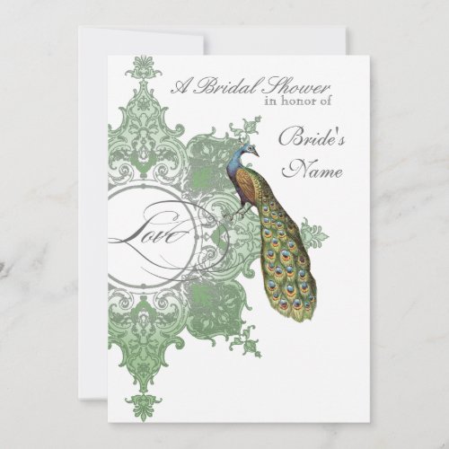 Baroque Peacock Bridal Shower Invite _ Spring Gree