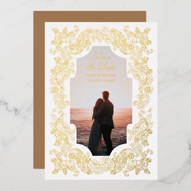 Baroque Photo Save the Date Foil Invitation (Front/Back)