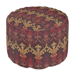 Baroque red gold floral pattern pouf