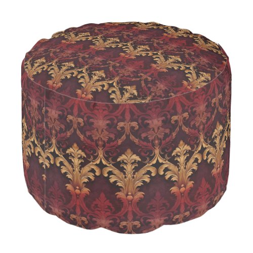 Baroque red gold floral pattern pouf