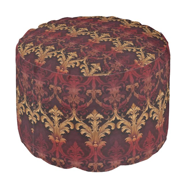 Baroque red gold floral pattern pouf (Angled Back)