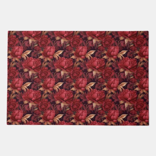 Baroque red peonies pattern doormat