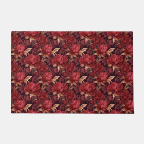 Baroque red peonies pattern doormat