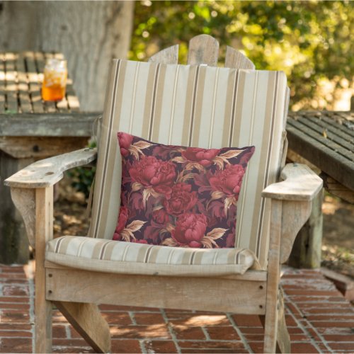 Baroque red peonies pattern outdoor pillow