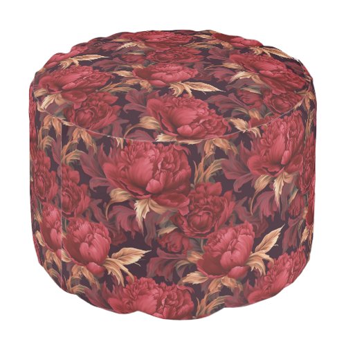 Baroque red peonies pattern pouf