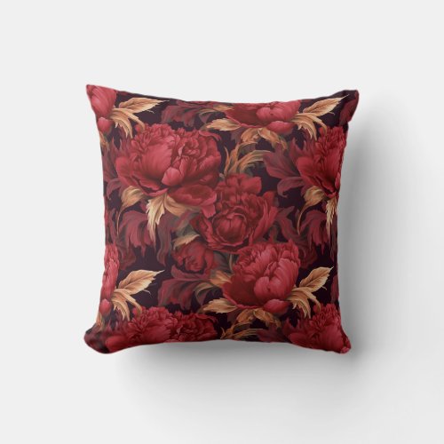 Baroque red peonies pattern throw pillow