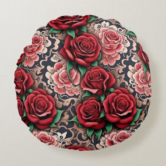 baroque red roses round pillow (Front)