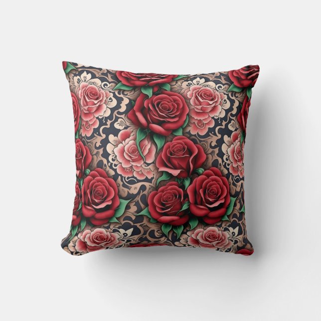 baroque red roses throw pillow (Front)