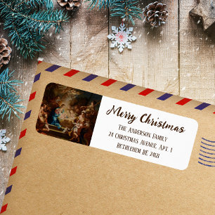 Baroque Religious Elegant Merry Christmas Nativity Label